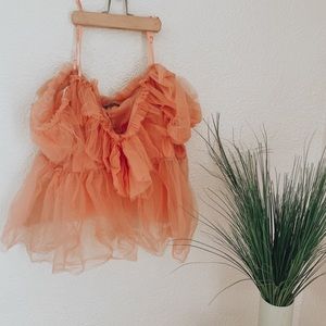 Sheer off the shoulder ruffle top